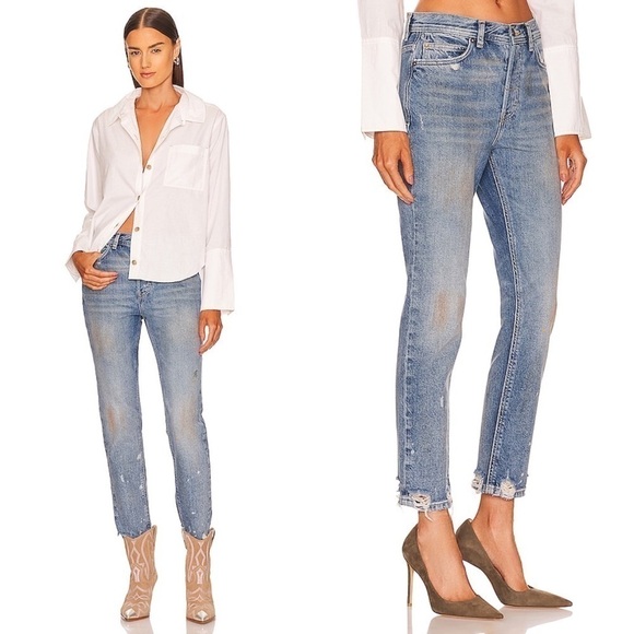 NEW FREE PEOPLE Boyfriend Low Rise Ripped Vintage Distress Straight Leg Jeans 26 - Picture 1 of 6